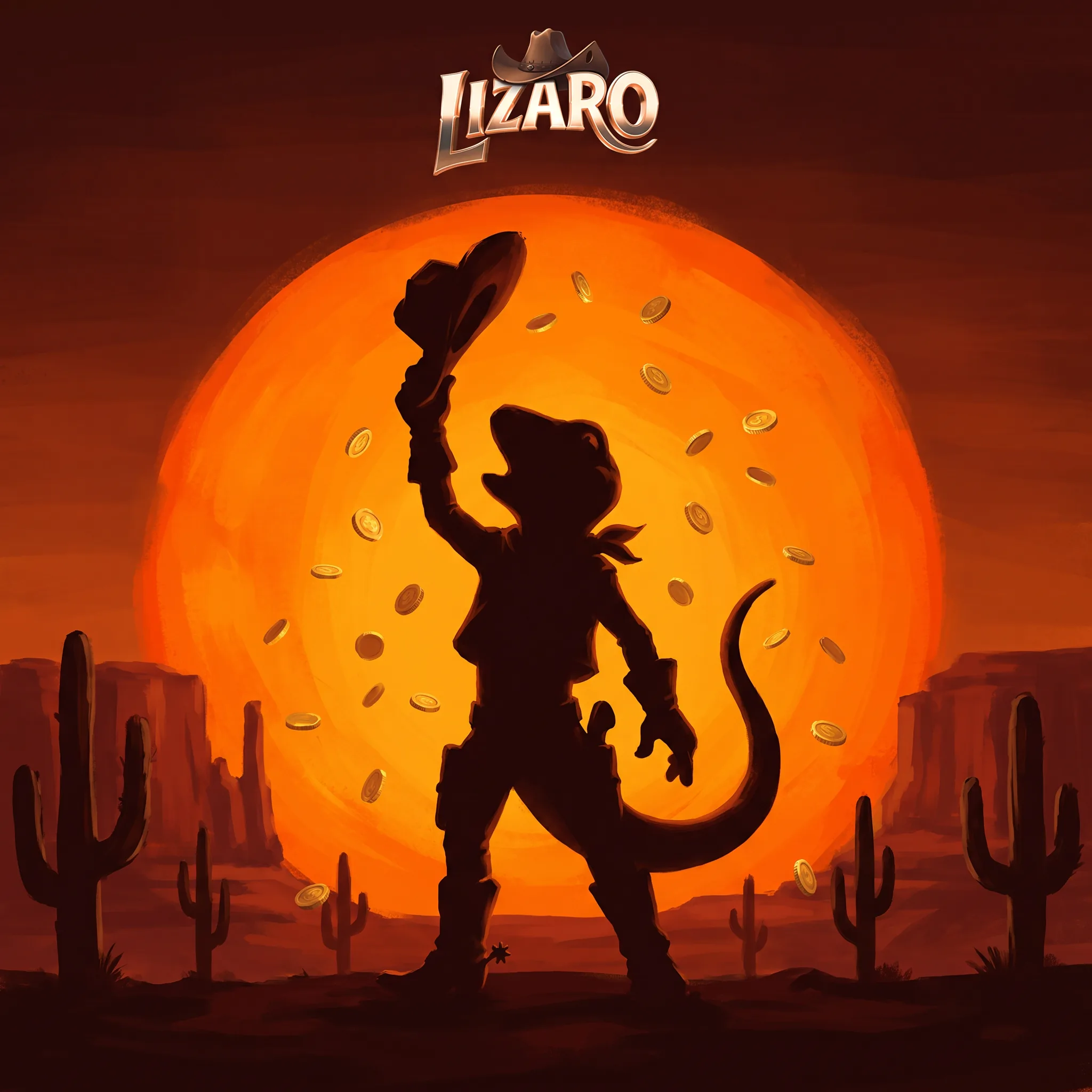 Il benvenuto Lizaro illustrato dal cowboy al tramonto